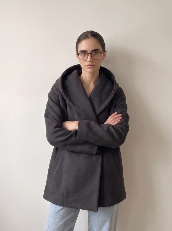 Retrobird Urban Retro Kapüşonlu Oversize Siyah İnce Ceket