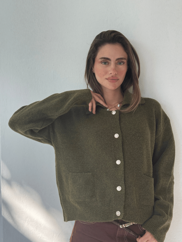 Retrobird Darcy Polo Yaka Cepli Haki Triko Hırka