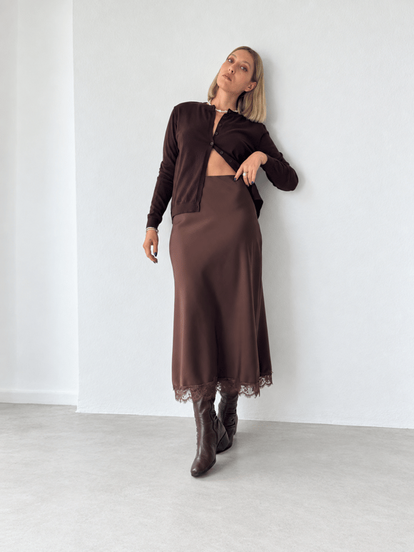 Retrobird Thea Bisiklet Yaka Kahverengi Basic İnce Triko Hırka