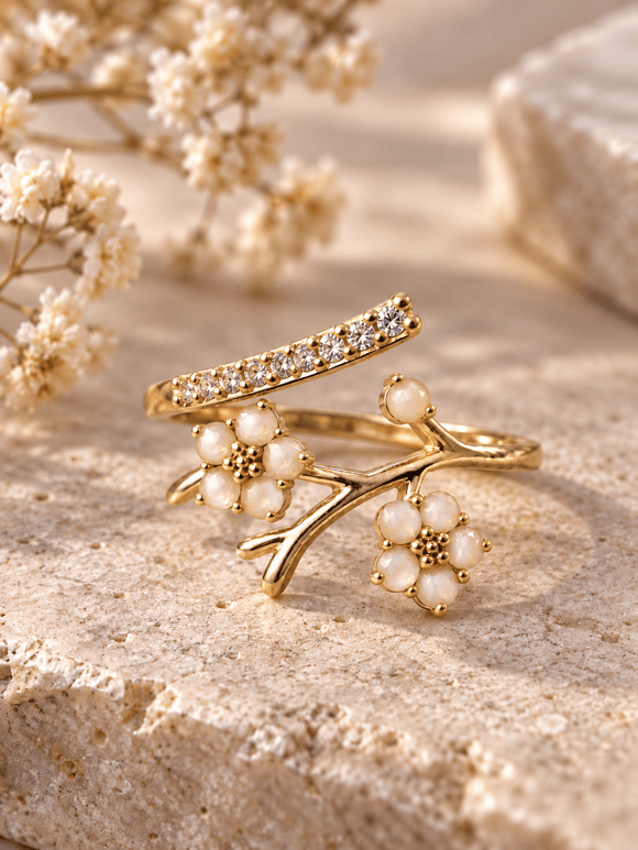 Retrobird Adjustable Cream Flower Branch Vintage Ring
