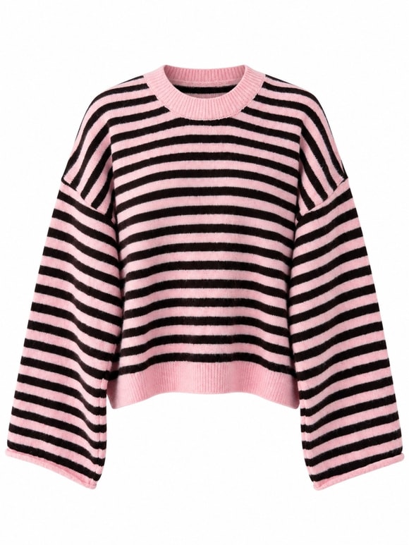 Retrobird Livia Oversize Siyah Çizgili Pembe Triko Kazak