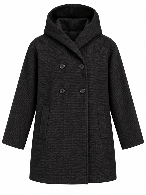 Retrobird Urban Retro Kapüşonlu Oversize Dokulu Kömür Renkli Kışlık Ceket Kaban