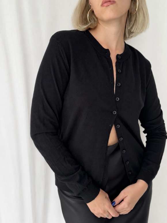 Retrobird Thea Bisiklet Yaka Siyah Basic İnce Triko Hırka