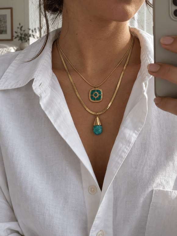 Retrobird Marlowe Vintage Figürlü Yeşil İkili Kolye Seti