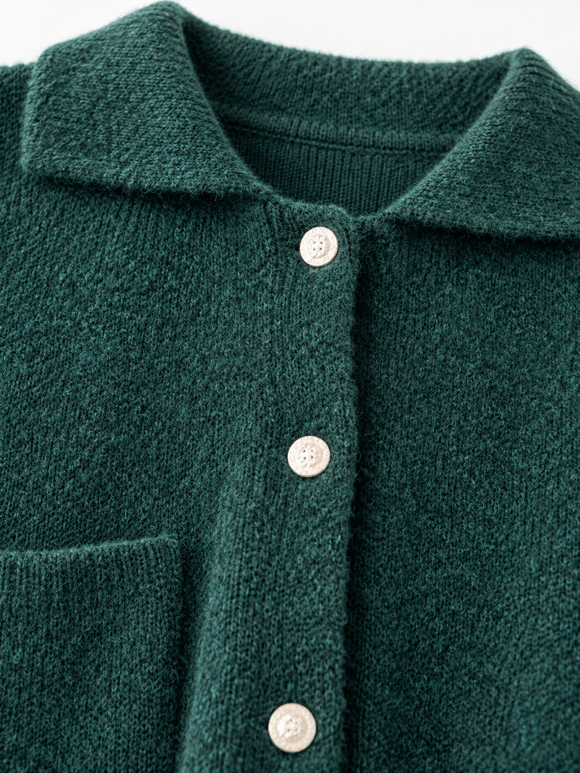 Retrobird Darcy Polo Yaka Cepli Koyu Yeşil Triko Hırka