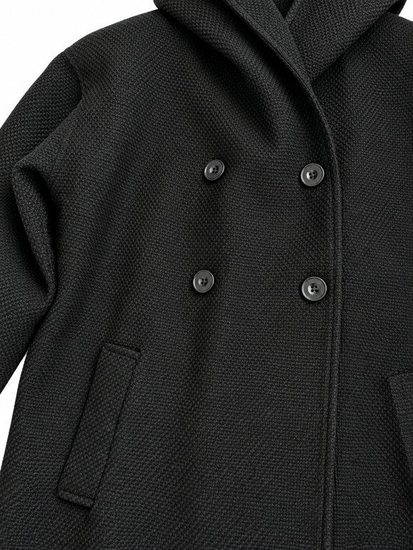 Retrobird Urban Retro Kapüşonlu Oversize Dokulu Kömür Renkli Kışlık Ceket Kaban