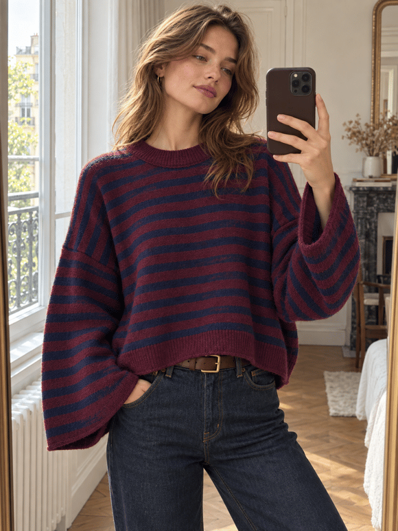 Retrobird Livia Oversize Striped Navy Blue - Plum Knit Sweater