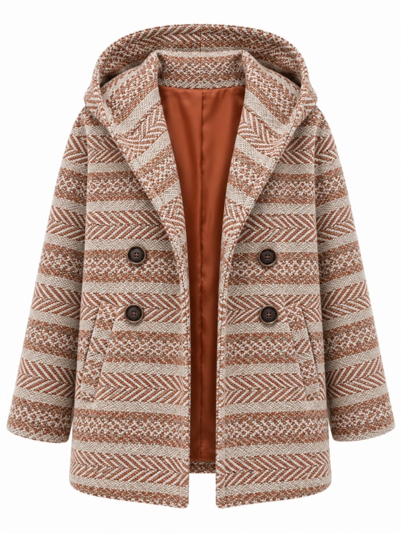 Retrobird Urban Retro Kapüşonlu Oversize Krem - Somon Ceket Kaban