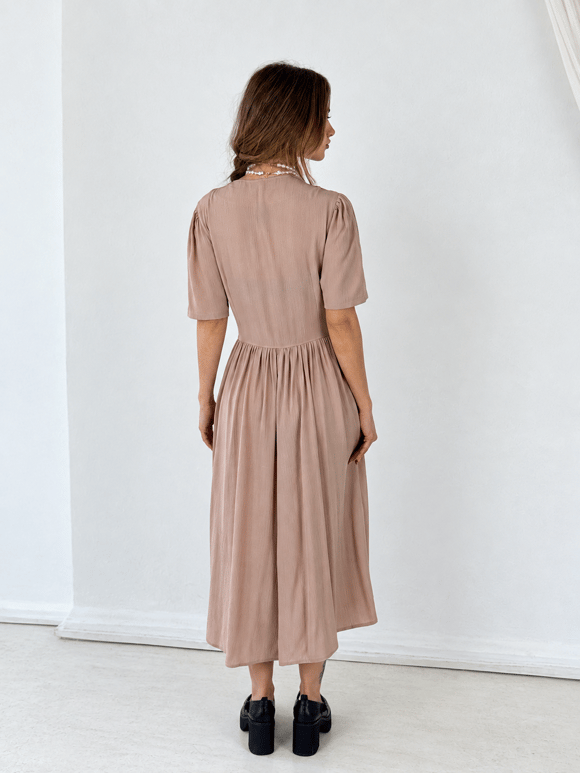 Retrobird Lady Belted Wrap Short Sleeve Nude Dress