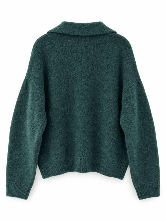 Retrobird Darcy Polo Yaka Cepli Koyu Yeşil Triko Hırka