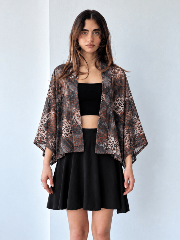 Retrobird Tasarım Çok Renkli Boho Mini Kimono