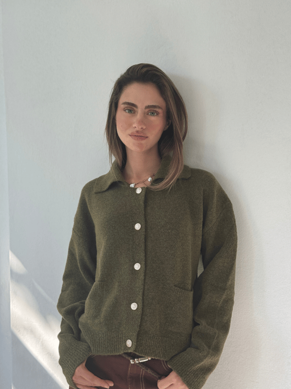 Retrobird Darcy Polo Yaka Cepli Haki Triko Hırka