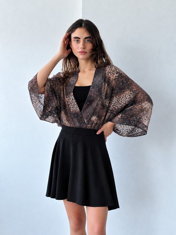 Retrobird Tasarım Çok Renkli Boho Mini Kimono