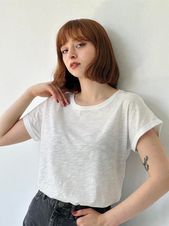 Retrobird Basic Kadın Pamuklu Beyaz Tişört