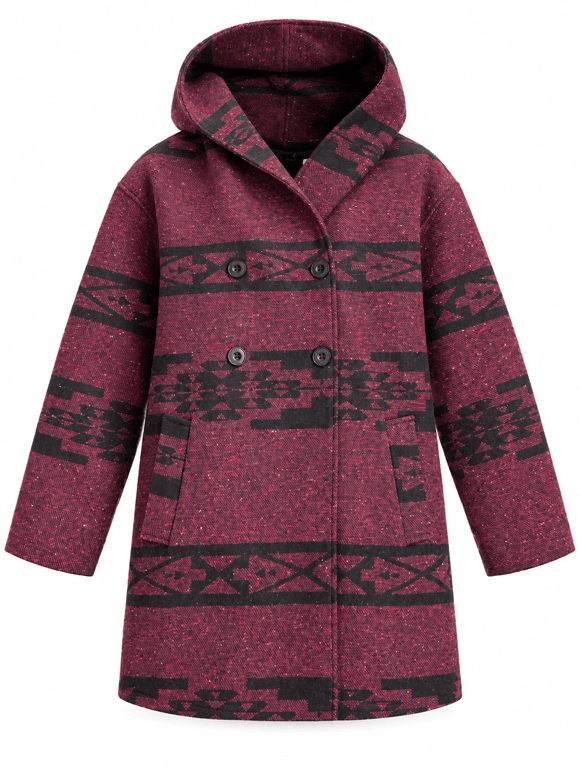 Retrobird Urban Retro Kapüşonlu Oversize Bordo - Siyah Ceket Kaban
