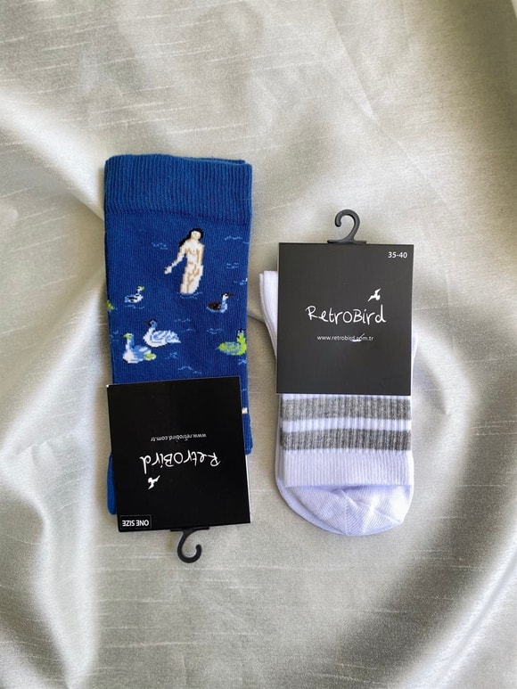 Retrobird Pamuklu Yumuşak Dokulu Renkli 2li Unisex Çorap Seti