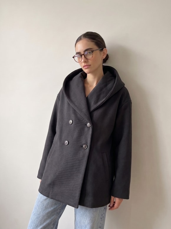 Retrobird Urban Retro Kapüşonlu Oversize Siyah İnce Ceket