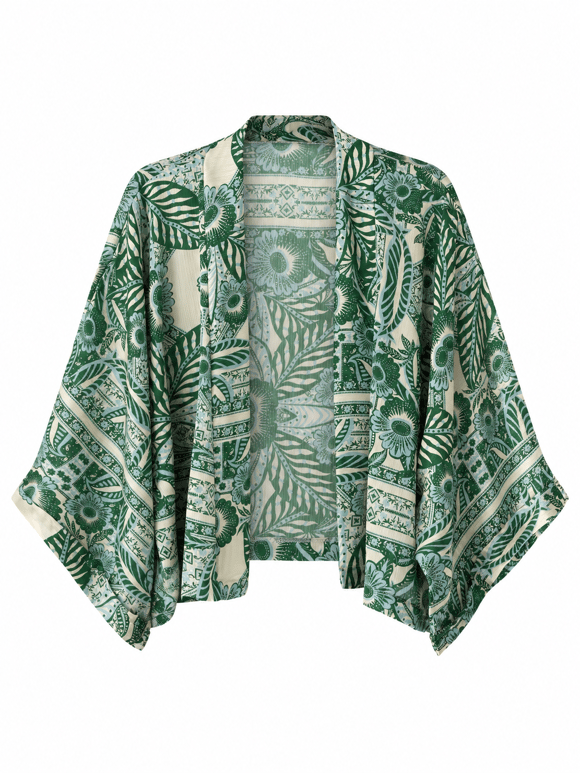 Retrobird Tasarım Su Yeşili Boho Mini Kimono