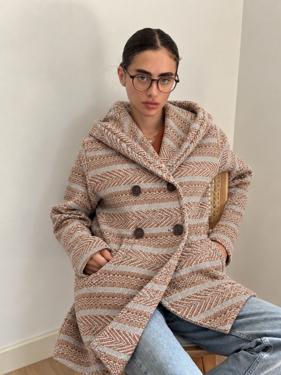 Retrobird Urban Retro Kapüşonlu Oversize Krem - Somon Ceket Kaban