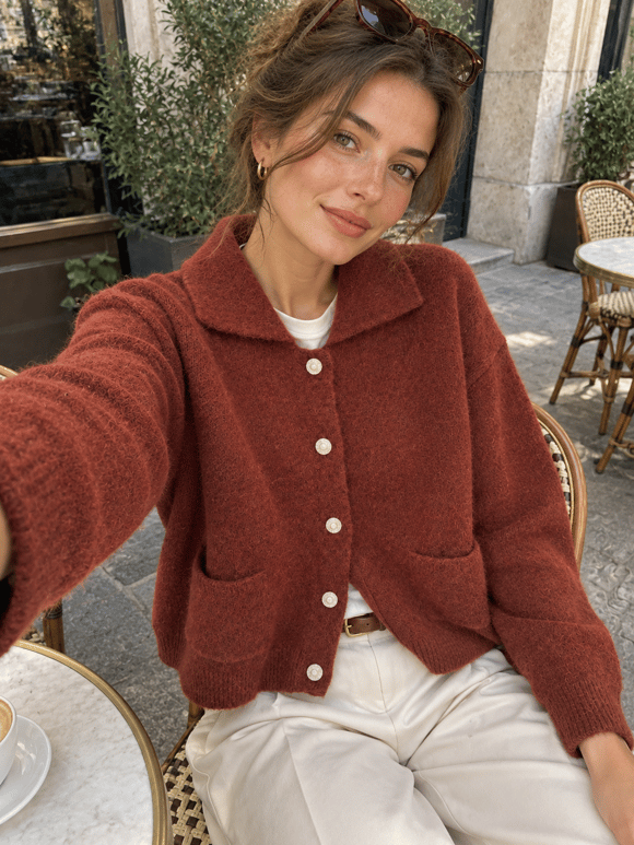Retrobird Darcy Polo Yaka Cepli Kiremit Triko Hırka