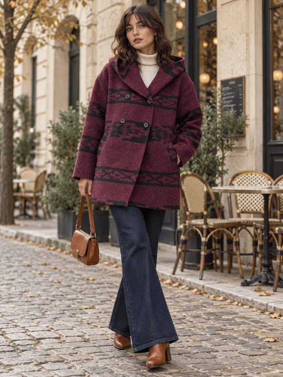 Retrobird Urban Retro Kapüşonlu Oversize Bordo - Siyah Ceket Kaban