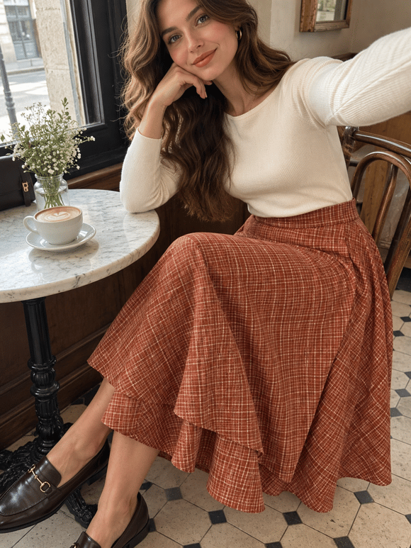 Retrobird Hazel Katmanlı Tarçın Asimetrik Midi Etek
