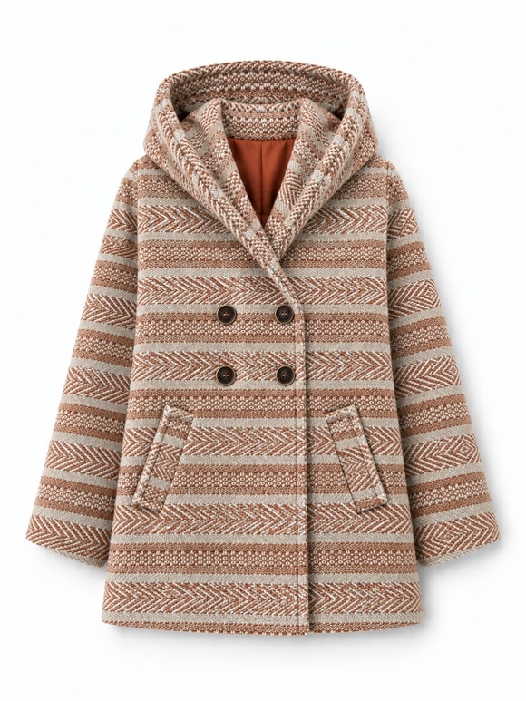 Retrobird Urban Retro Kapüşonlu Oversize Krem - Somon Ceket Kaban