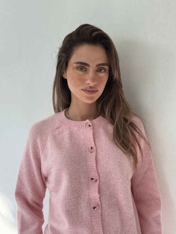 Retrobird Jodie Bisiklet Yaka Düğmeli Pembe Triko Hırka