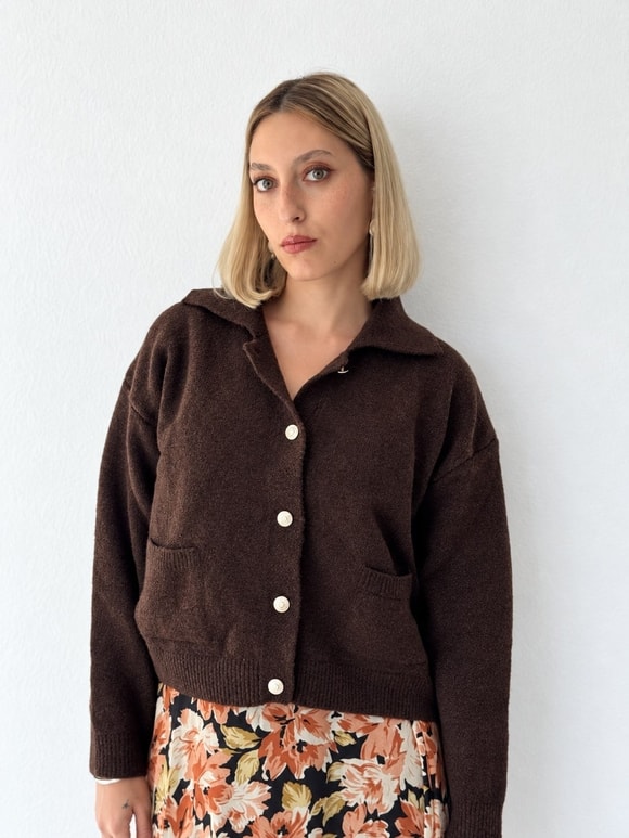 Retrobird Darcy Polo Yaka Cepli Kahverengi Triko Hırka