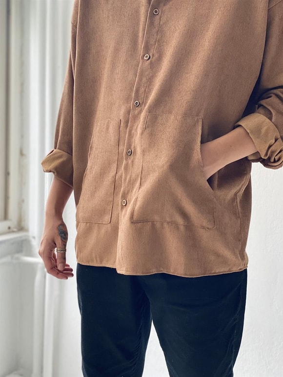 Retrobird Erkek Kadife Oversize Vizon Ceket Gömlek