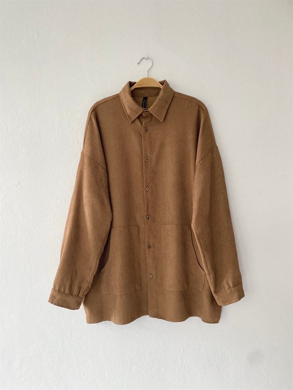 Retrobird Erkek Kadife Oversize Vizon Ceket Gömlek