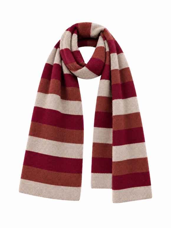 Retrobird Retro Çizgili Oversize Bordo Unisex Triko Atkı