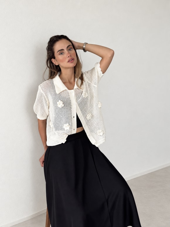 Retrobird Fleur Çiçek Aplikeli Krem Triko Hırka