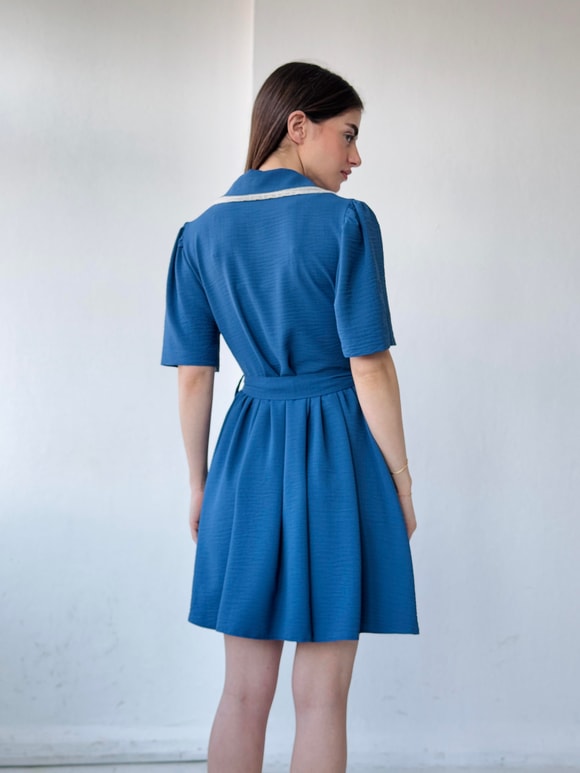 Retrobird 1950s Design Lace Betty Dark Blue Short Dress