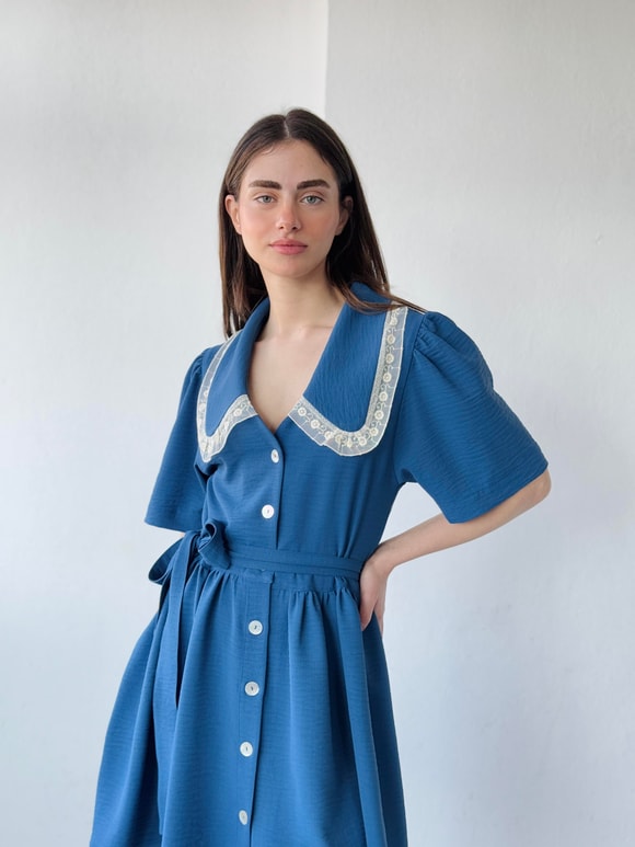 Retrobird 1950s Design Lace Betty Dark Blue Short Dress