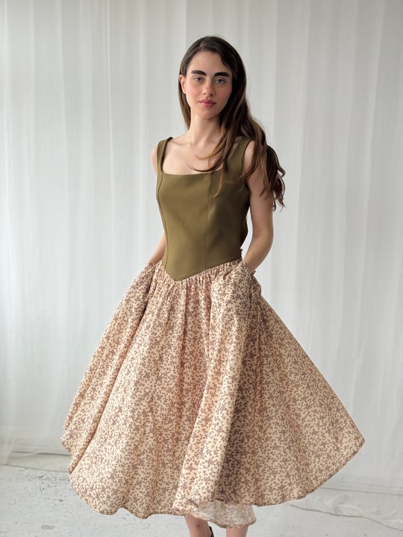 Retrobird 50s Belle Corset Cream Midi Dress