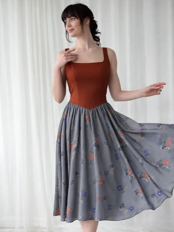Retrobird 50s Belle Corset Tuğla Midi Elbise