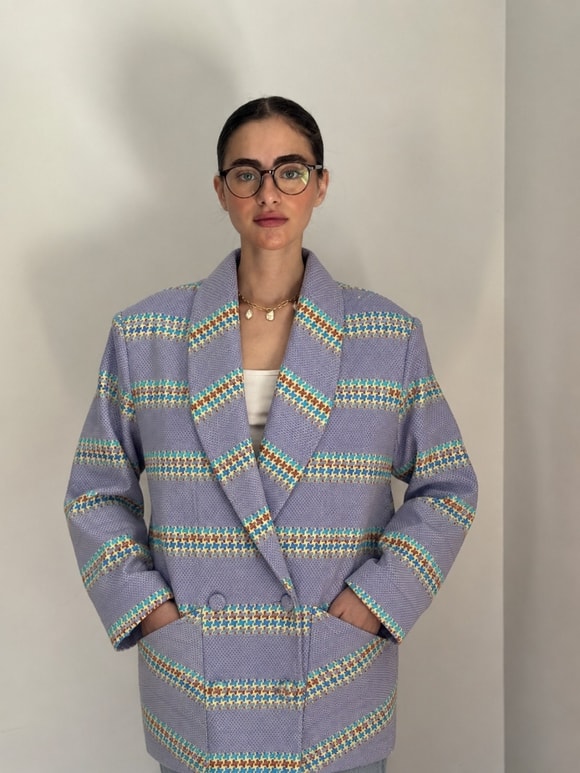 Retrobird 90lar Retro Model Eflatun Oversize Tasarım Ekose Ceket