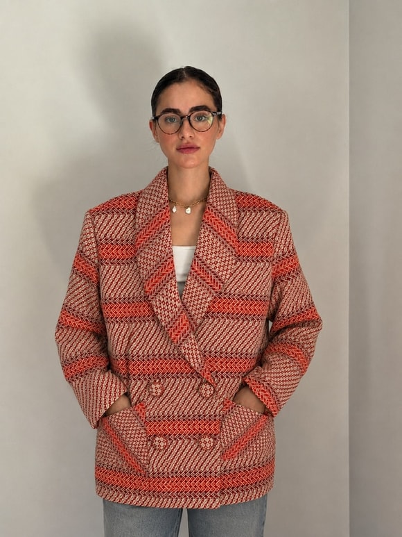 Retrobird 90lar Retro Model Mercan Oversize Tasarım Ekose Ceket