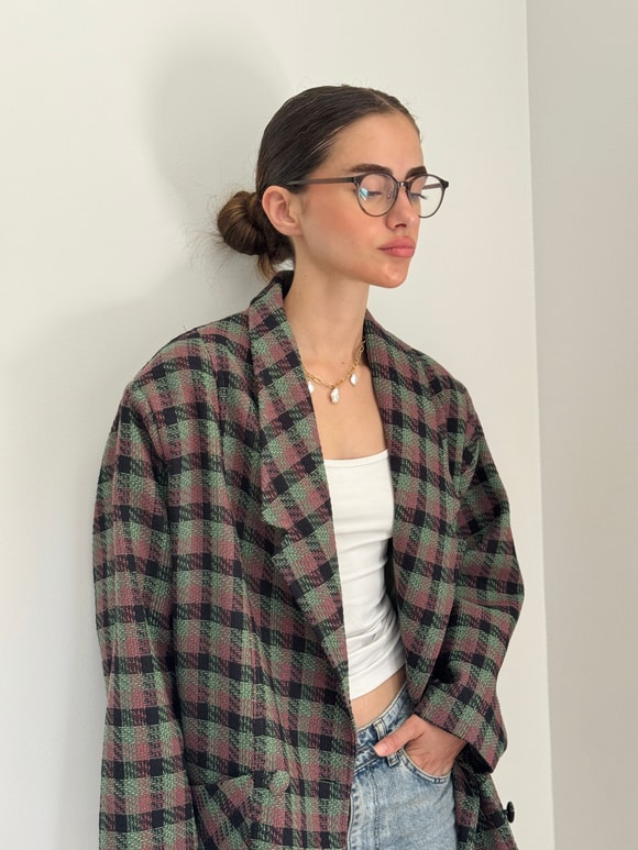 Retrobird 90lar Retro Model Yeşil Oversize Tasarım Ekose Ceket