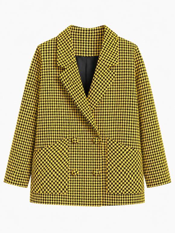 Retrobird 90s Retro Model Yellow Houndstooth Oversized Design Plaid Jacket