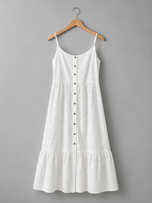Retrobird Adel Brode White Strap Dress