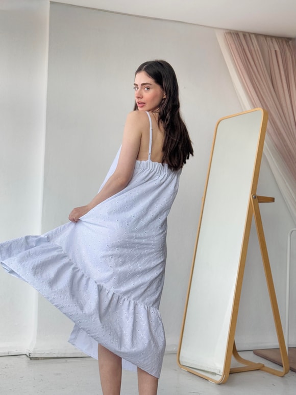 Retrobird Adel White Strappy Embroidered Dress