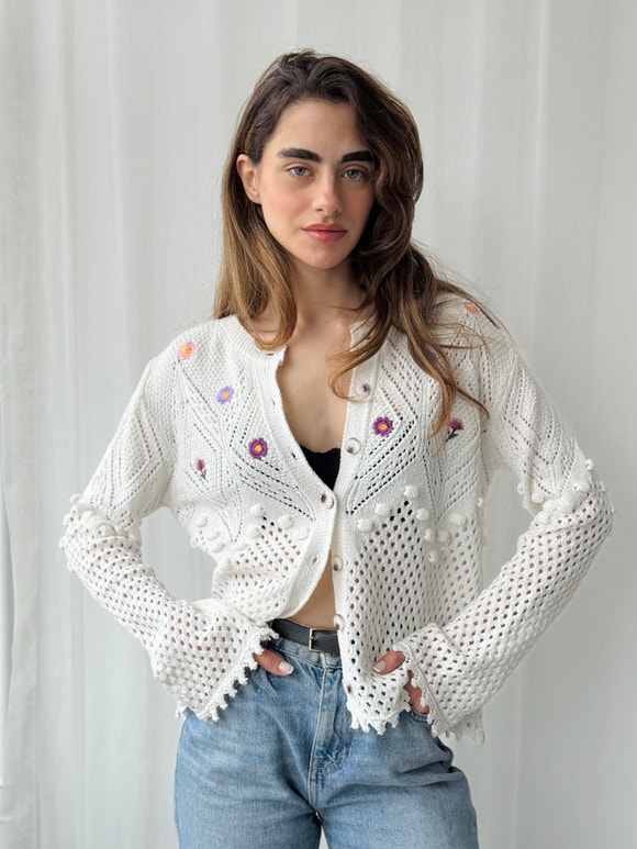 Retrobird Bej Nakış İşlemeli Romantik Hırka