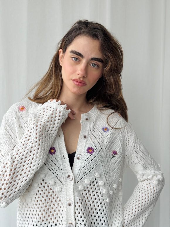 Retrobird Bej Nakış İşlemeli Romantik Hırka