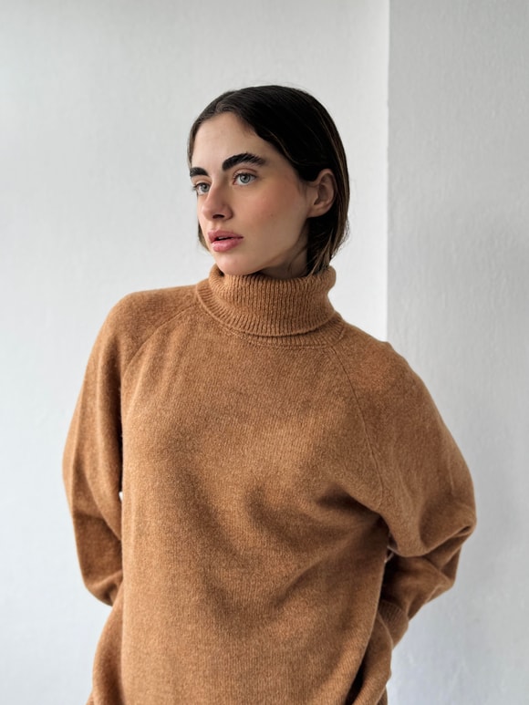 Retrobird Boğazlı Camel Uzun Triko Kazak