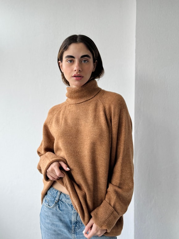 Retrobird Boğazlı Camel Uzun Triko Kazak