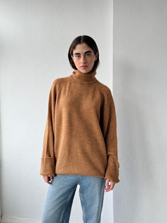 Retrobird Boğazlı Camel Uzun Triko Kazak