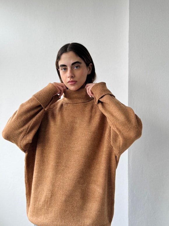 Retrobird Boğazlı Camel Uzun Triko Kazak