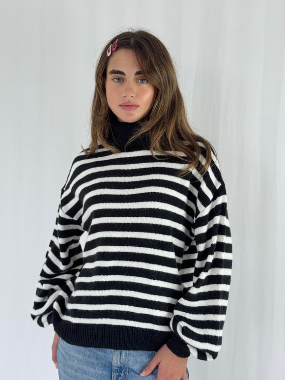 Retrobird Black Turtleneck Striped Sweater